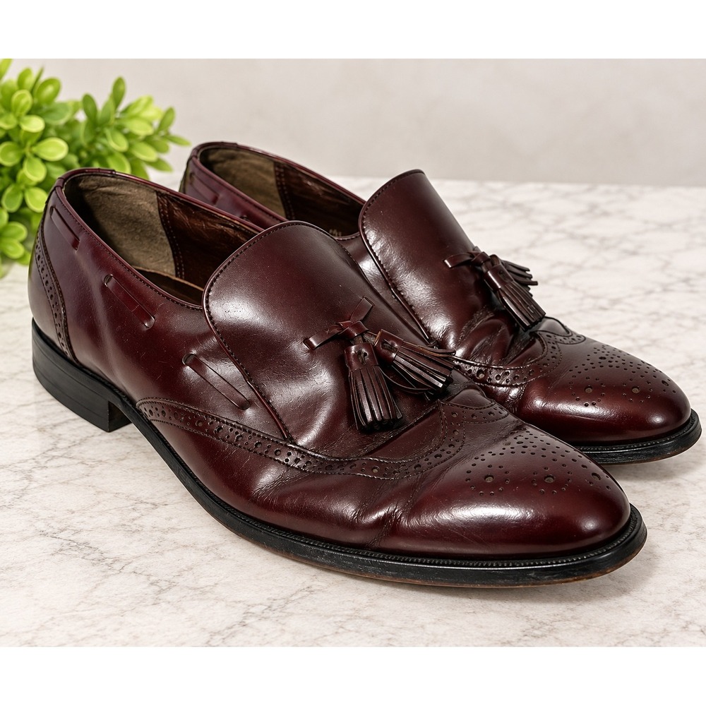 Hanover VTG Mens Burgundy Leather Wingtip Tassel Loafers Made in USA Sz 10 EEE/E